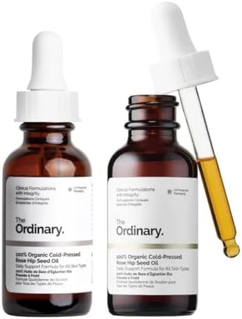 Cold-pressed organic rosehip oil set with omega fatty acids for skin