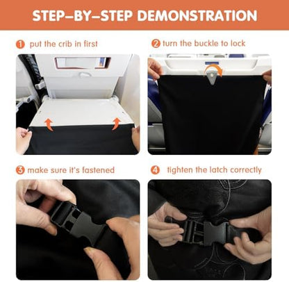 VANDOULUM infant travel bed folded compactly next to a carry-on passport and travel bag