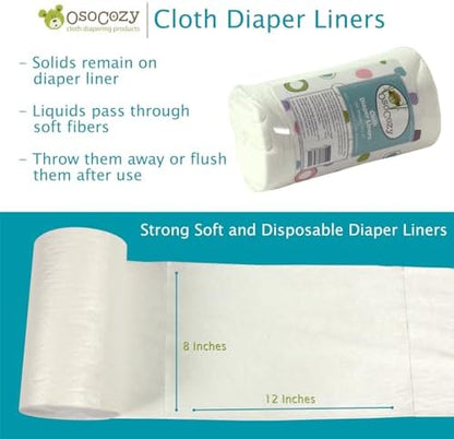 Three rolls of OsoCozy flushable diaper liners