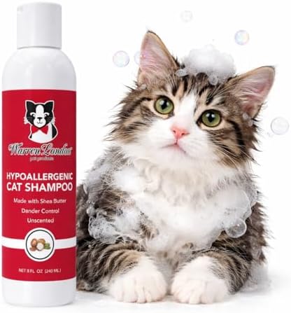 Warren London fragrance-free cat dander shampoo bottle back label showing ingredients list