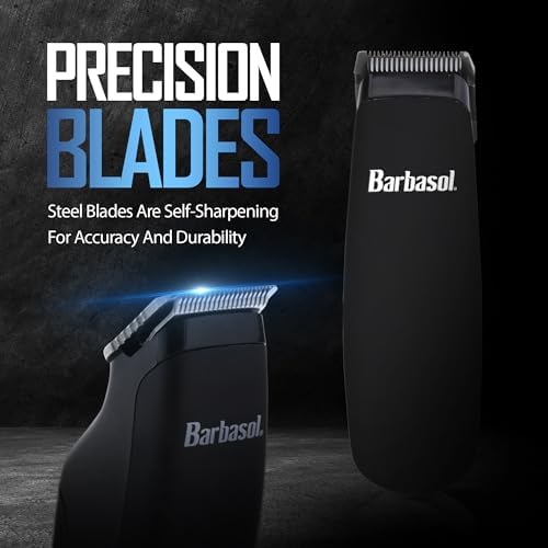 Barbasol portable beard trimmer angled view displaying the lightweight ergonomic handle for easy facial hair styling.