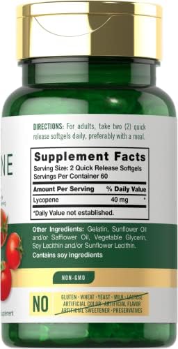 Carlyle Lycopene 120 quick release softgels natural tomato carotenoid dietary supplement