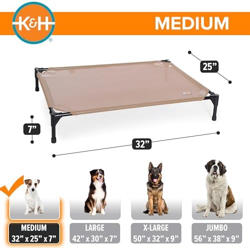 K&H Outdoor Elevated Dog Bed - Cooling Raised Dog Bed for Small & Medium Pets, Breathable Mesh Hammock Design, Indoor/Outdoor Washable Cover, Portable Metal Frame, Tan, Medium 32x25in - Image 3