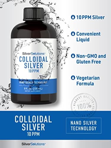 Carlyle Colloidal Silver amber bottle showing Nano Silver Technology solution details