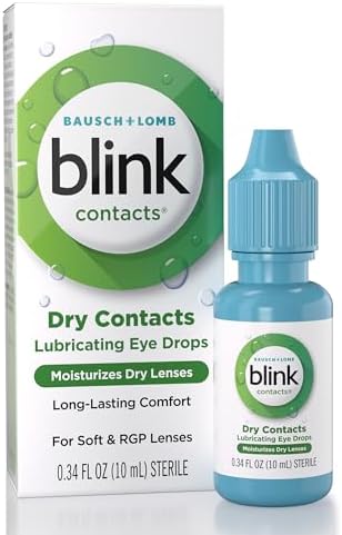 Side profile of Blink Contacts bottle highlighting the hyaluronate formula for lens moisture.