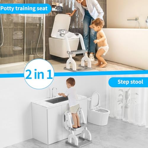 KYYOKE toddler commode trainer side view showing stable triangular structure and adjustable height holes