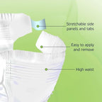 Side view of TenderGentle bariatric diapers showing stretchable panels