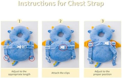 Baby crawling safely with head protection backpack attached