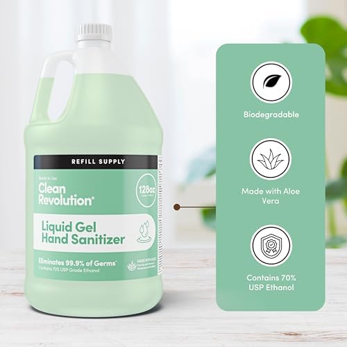 Clean Revolution Liquid Gel Hand Sanitizer, 128 Fl. Oz Refill Supply Container| Eliminates 99.9% of Germs | Gentle & Aloe Enriched | 70% USP Medical Grade Ethanol, Medical Facility Compliant - Image 6