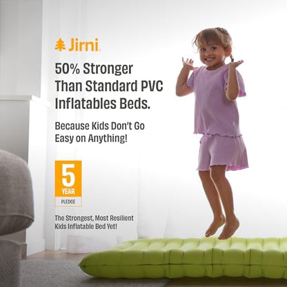 Side profile of the Jirni nimble toddler blow up mattress showcasing the contoured back support.