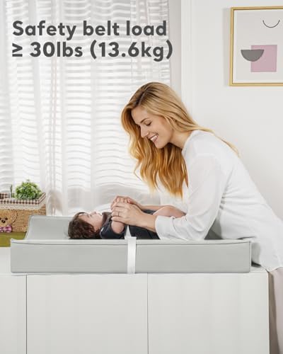 Safety belt feature on Navari gray baby changing pad