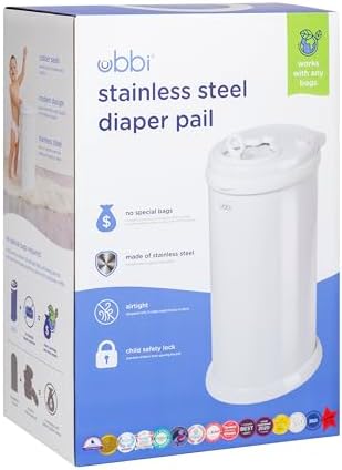 Ubbi diaper pail showing the sliding lid mechanism