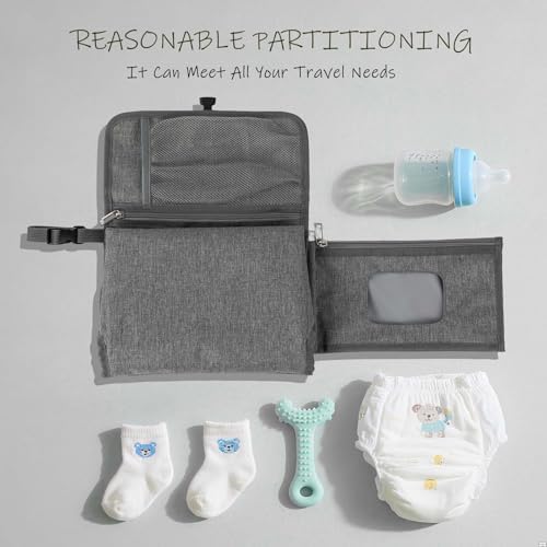 Inner mesh storage compartments of the Kopi Baby portable changing mat holding diapers and creams