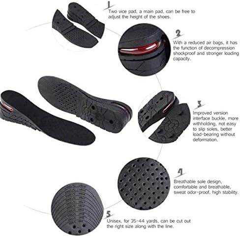 Adjustable height increase insoles separated into four individual black layers.