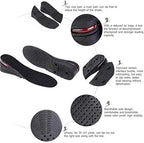 Adjustable height increase insoles separated into four individual black layers.