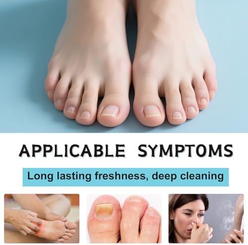 Antimicrobial foot sanitizer spray bottle showing tea tree oil ingredient details