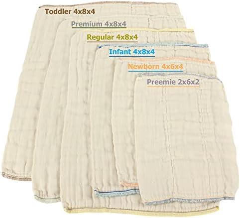 OsoCozy unbleached prefold cloth diapers folded neatly to illustrate standard prefold construction.