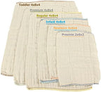 OsoCozy unbleached prefold cloth diapers folded neatly to illustrate standard prefold construction.