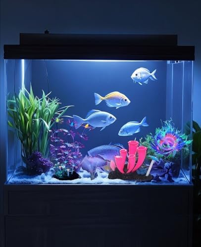 ZtohPyo pink feather coral and green sea anemone ornaments inside a clean aquarium