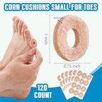 Close up of skin tone donut shaped adhesive foot protectors for blisters and friction