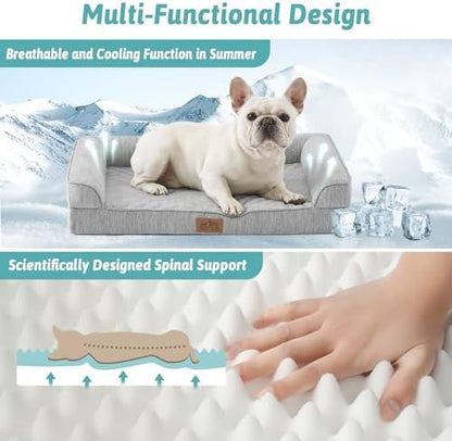 COZY KISS Cooling Dog Bed for Extra Large Dogs, 48"x32" Orthopedic Foam Sofa with Bolster Sides, Q-Max >0.4 Cooling Technology, Cool Pet Bed with Removable Washable Cover, Grey - Image 3