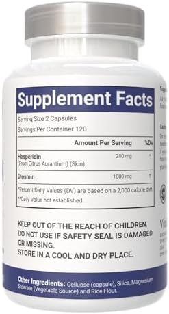 VitaCosmoX Diosmin Hesperidin 240 vegetarian capsules nutritional facts label showing ingredients