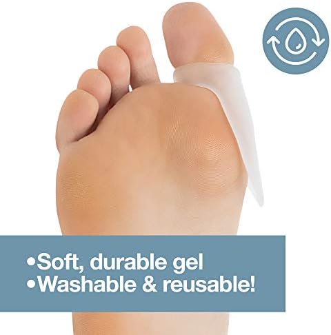Soft gel bunion shield positioned on foot for pressure relief