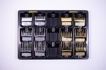Goldy Barber Pro professional clipper guard holder tray overhead view displaying precise compartment shapes