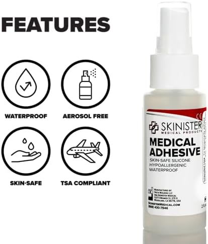 Skinister prosthetic adhesive remover for mastectomy and medical devices.