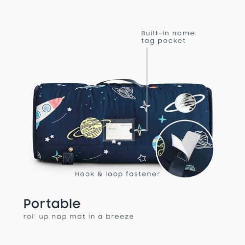 Wake In Cloud preschool nap mat with attached minky fleece blanket texture view