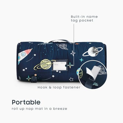 Wake In Cloud preschool nap mat with attached minky fleece blanket texture view