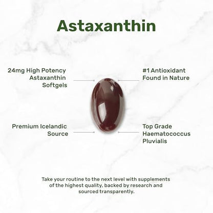 Back label of Deal Supplement Astaxanthin showing allergen-free purity and third-party testing certifications.
