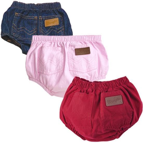 Back view of Wrangler baby jeans showing iconic W stitching