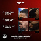Man using Red by Kiss Tintation spray for barber hairline touch up