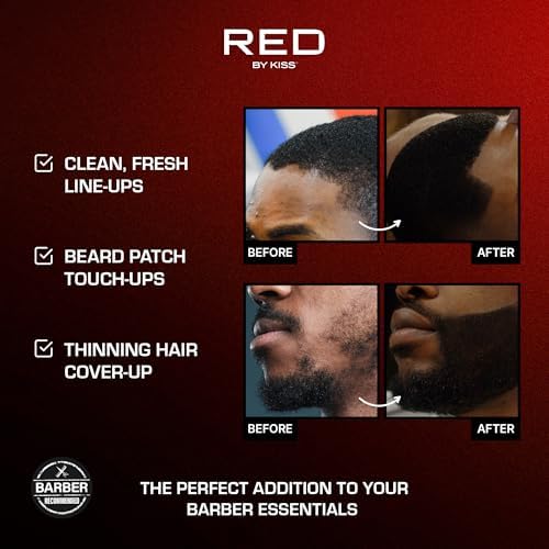 Man using Red by Kiss Tintation spray for barber hairline touch up