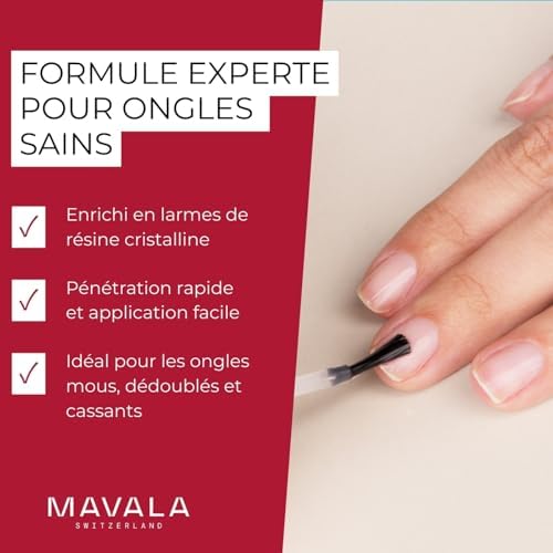 Close up of Mavala nail treatment branding and label