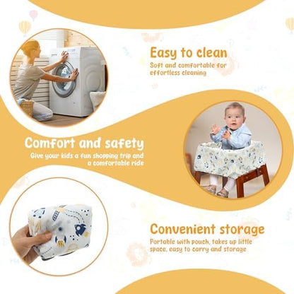 Folded infant trolley seat cushion placed next to its compact matching travel carry bag