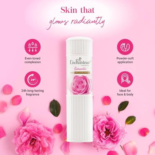 Compact size Enchanteur Romantic talcum powder for travel and daily use.