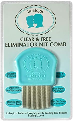 LiceLogic silver lice comb with no slip grip handle for better control