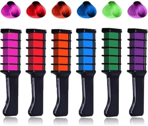 Six colorful hair dye marker combs arranged in a row with rainbow shades