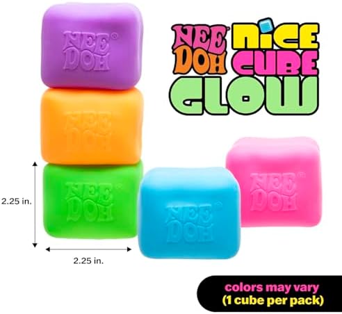 Schylling NeeDoh Nice Cube Glow being squeezed firmly to display the solid squish texture feedback