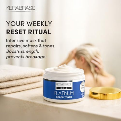 Kerabrasil keratin rich platinum treatment cream for eliminating brassy hair tones.
