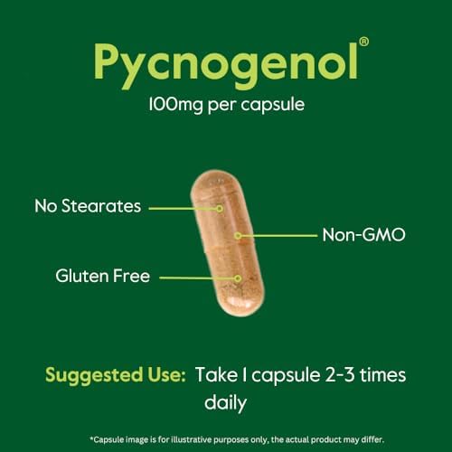 Gluten free and non GMO BESTVITE pine bark extract supplement bottle presentation.