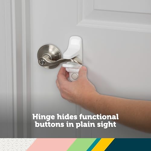 White child proof lever lock installed on standard door handle