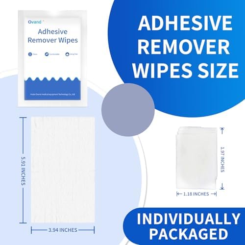Individual sterile adhesive remover pads for painless bandage removal from skin.