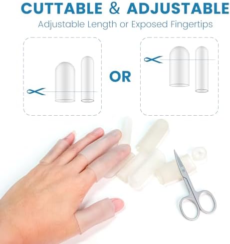 Silicone finger cots applied to index and thumb for arthritis and joint support.