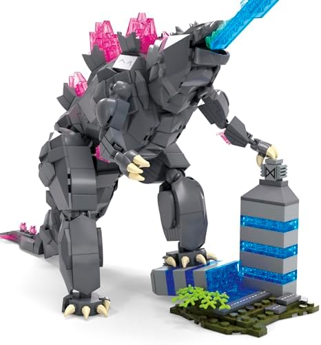 Mega building set showcasing the included destructible city block accessory being knocked over.