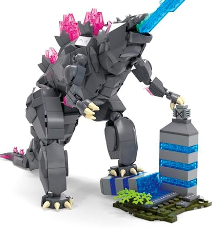 Mega building set showcasing the included destructible city block accessory being knocked over.