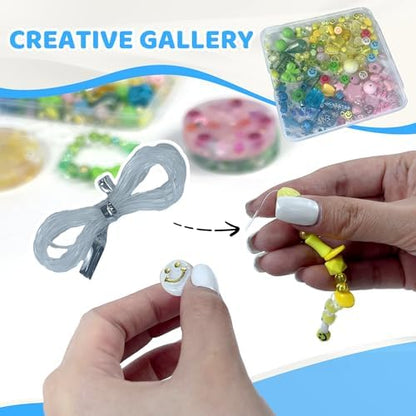 Transparent plastic storage container containing all four pieces of Loomi silicone peeling toys on a clean background