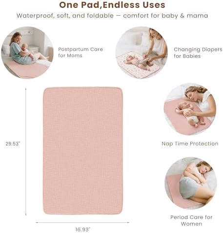 Konssy waterproof baby changing mat spread out on a bed showing its full coverage area.